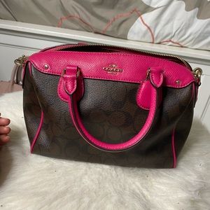pink and brown coach boston bag